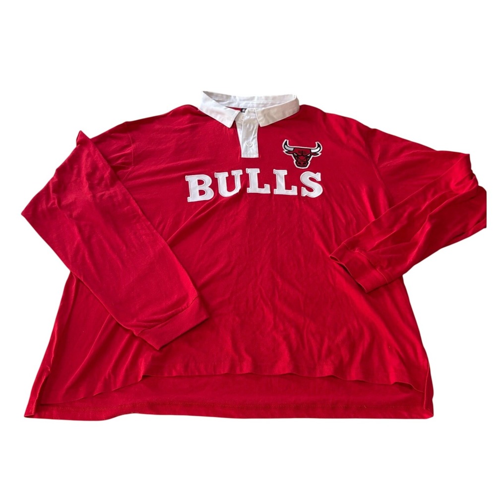 NBA Ultra Game Chicago Bulls Rugby Shirt Mens XL Red Long Sleeve Stitched Retro